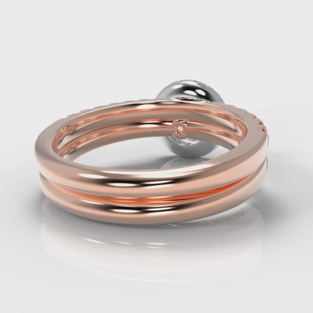 Micropavé Round Brilliant Cut Diamond Halo Bridal Set - Two Tone Rose Gold