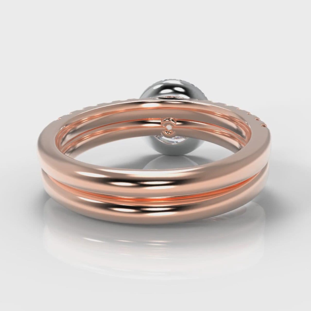 Micropavé Round Brilliant Cut Diamond Halo Bridal Set - Two Tone Rose Gold