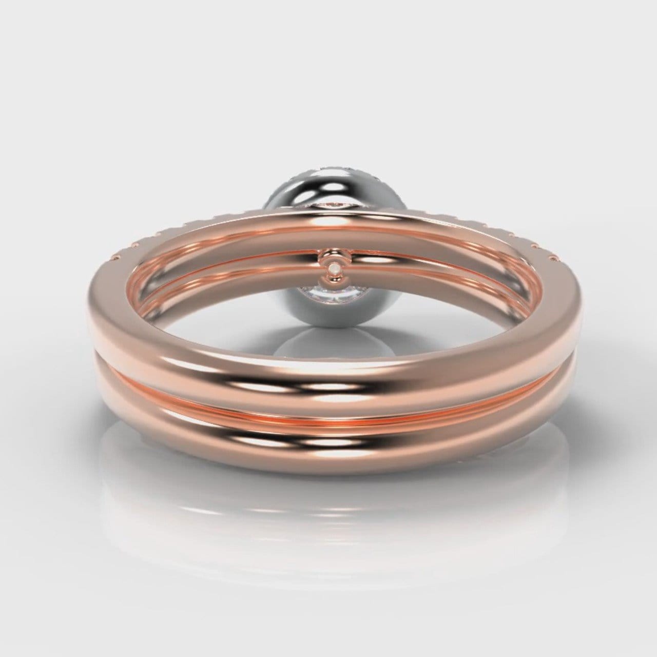 Micropavé Round Brilliant Cut Diamond Halo Bridal Set - Two Tone Rose Gold