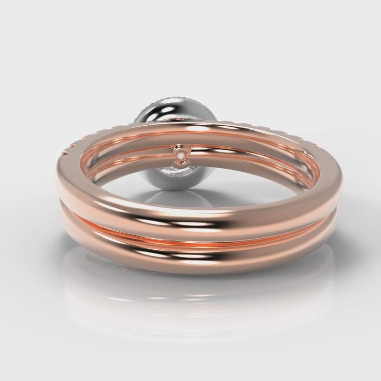 Micropavé Round Brilliant Cut Diamond Halo Bridal Set - Two Tone Rose Gold