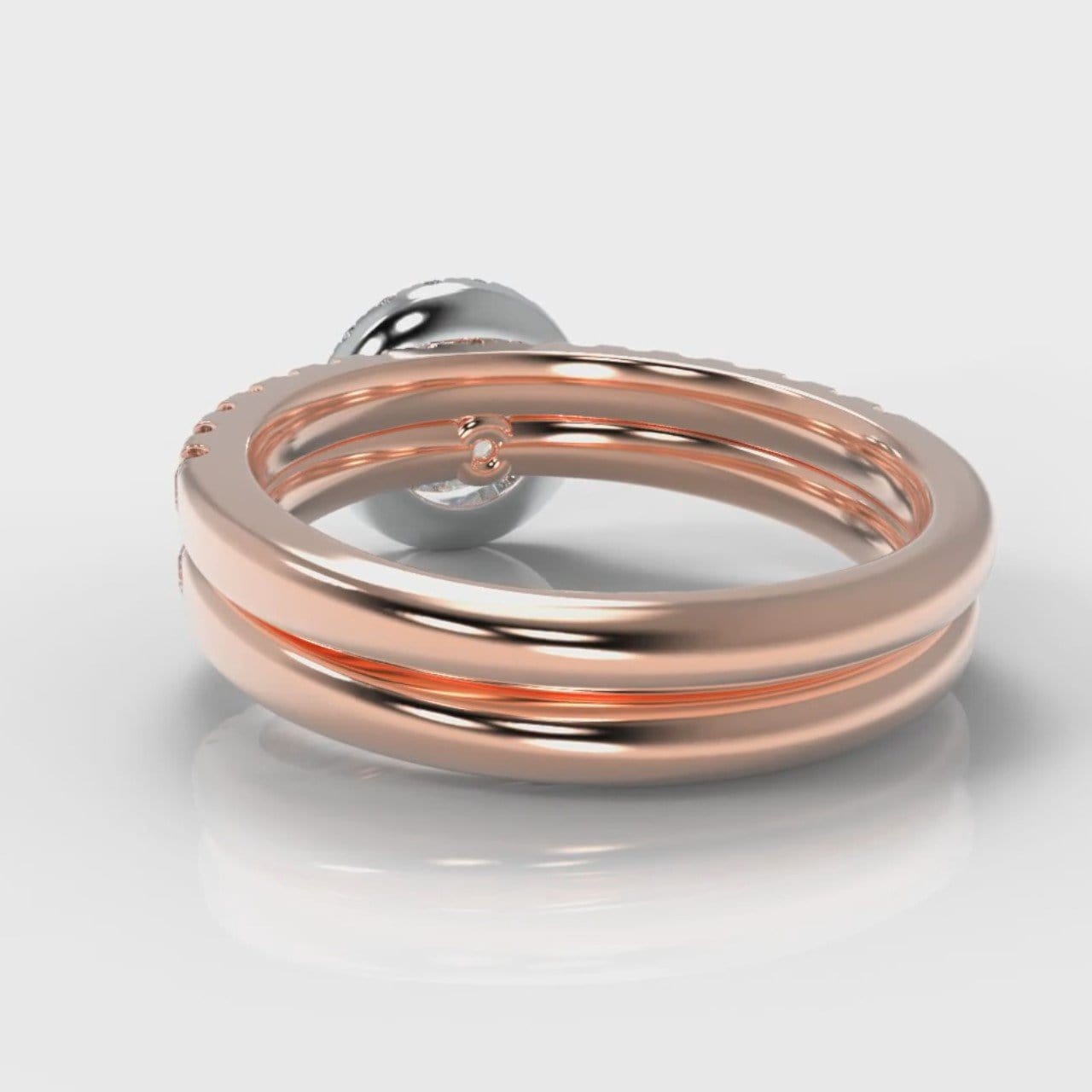 Micropavé Round Brilliant Cut Diamond Halo Bridal Set - Two Tone Rose Gold