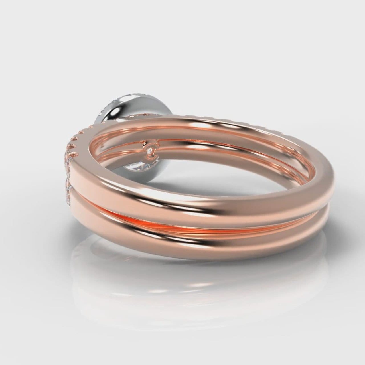 Micropavé Round Brilliant Cut Diamond Halo Bridal Set - Two Tone Rose Gold