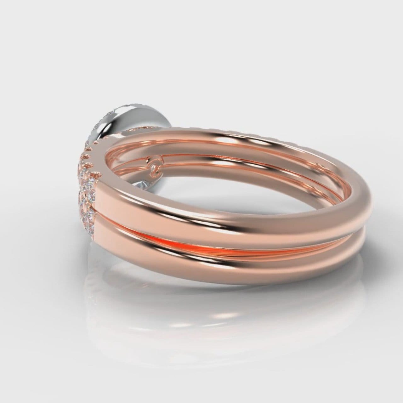 Micropavé Round Brilliant Cut Diamond Halo Bridal Set - Two Tone Rose Gold