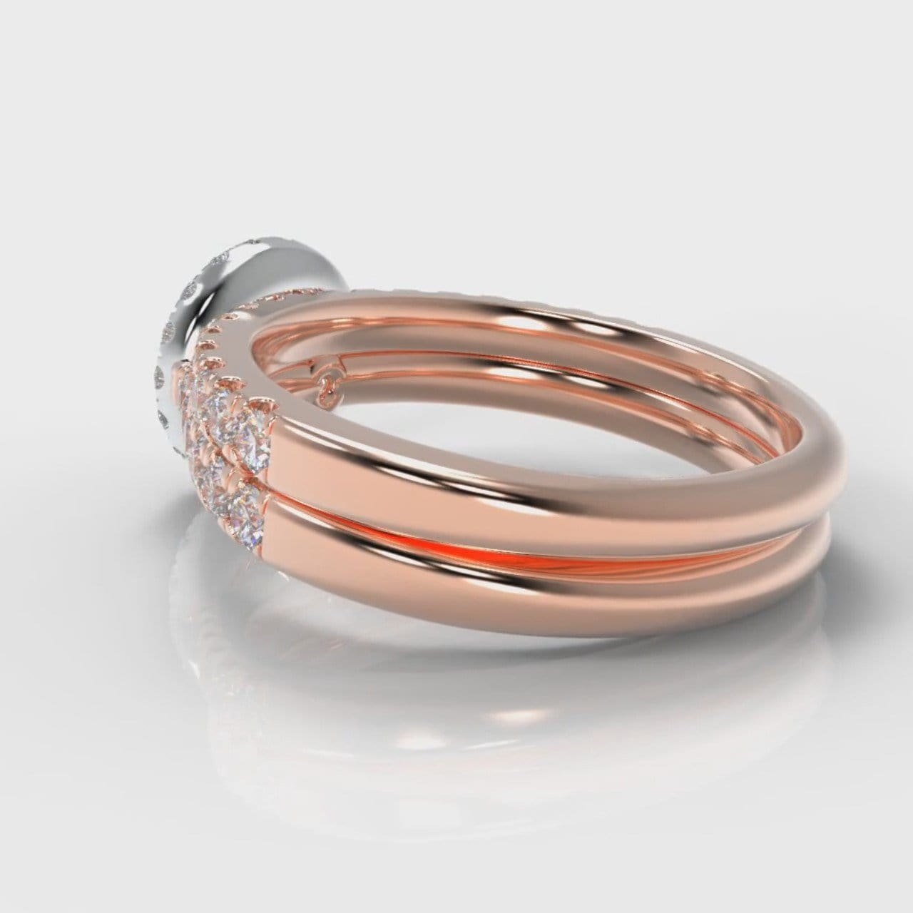 Micropavé Round Brilliant Cut Diamond Halo Bridal Set - Two Tone Rose Gold