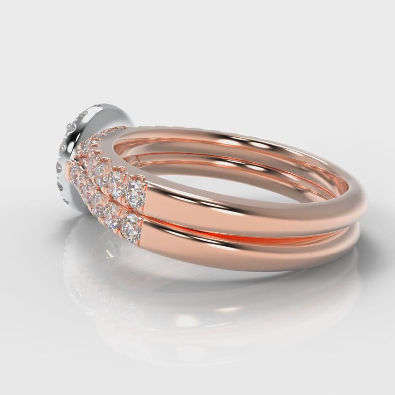 Micropavé Round Brilliant Cut Diamond Halo Bridal Set - Two Tone Rose Gold