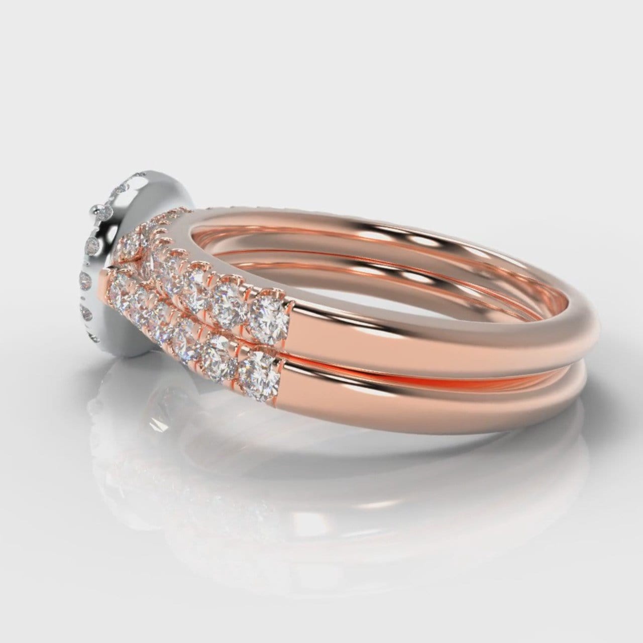 Micropavé Round Brilliant Cut Diamond Halo Bridal Set - Two Tone Rose Gold
