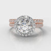 Micropavé Round Brilliant Cut Diamond Halo Bridal Set - Two Tone Rose Gold