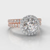 Micropavé Round Brilliant Cut Diamond Halo Bridal Set - Two Tone Rose Gold