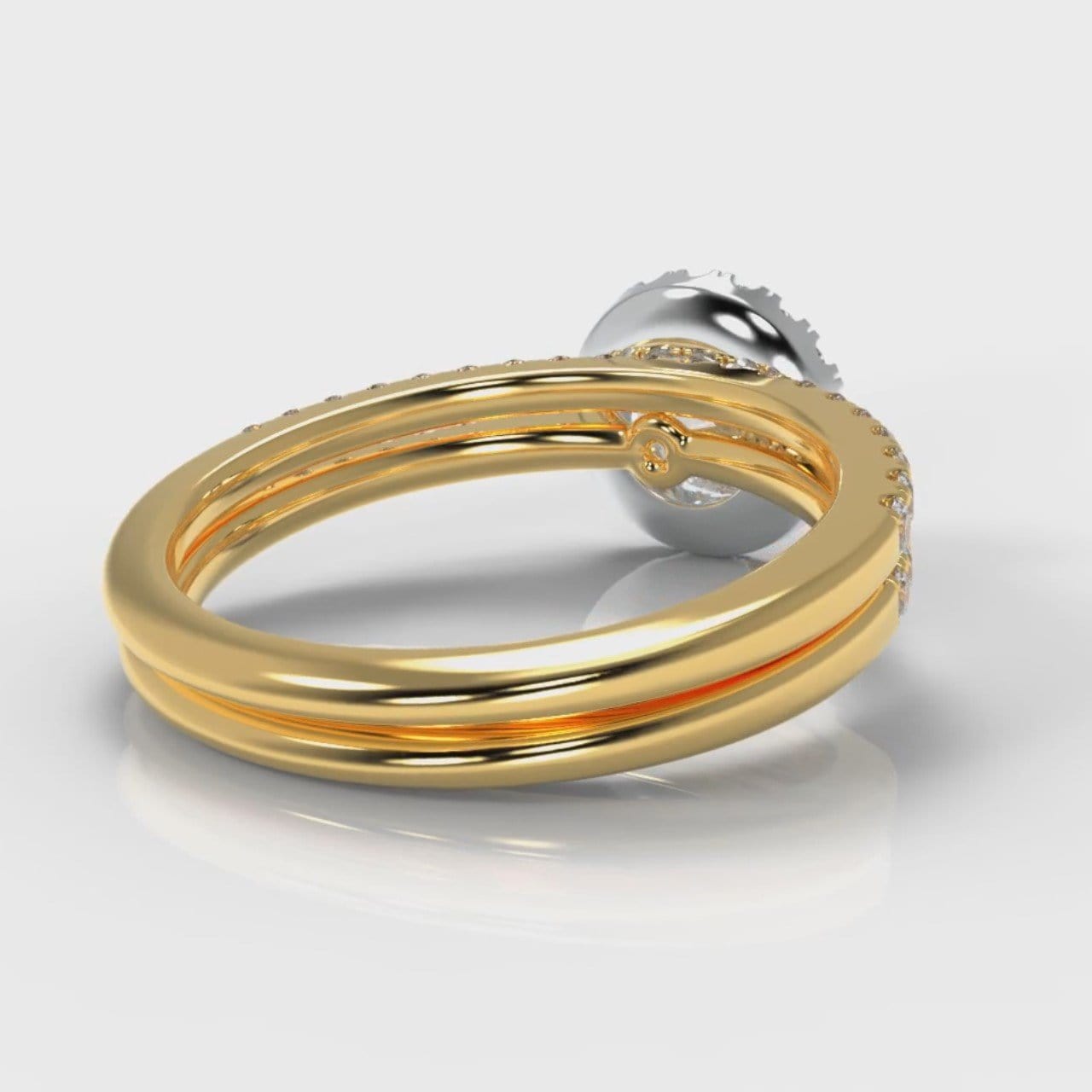 Petite Micropavé Round Brilliant Cut Diamond Halo Bridal Set - Two Tone Yellow Gold