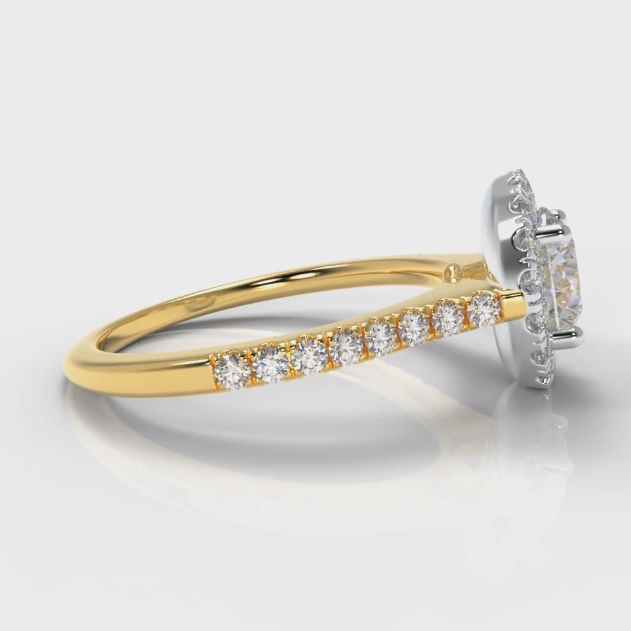 Petite Micropavé Round Brilliant Cut Diamond Halo Engagement Ring - Two Tone Yellow Gold
