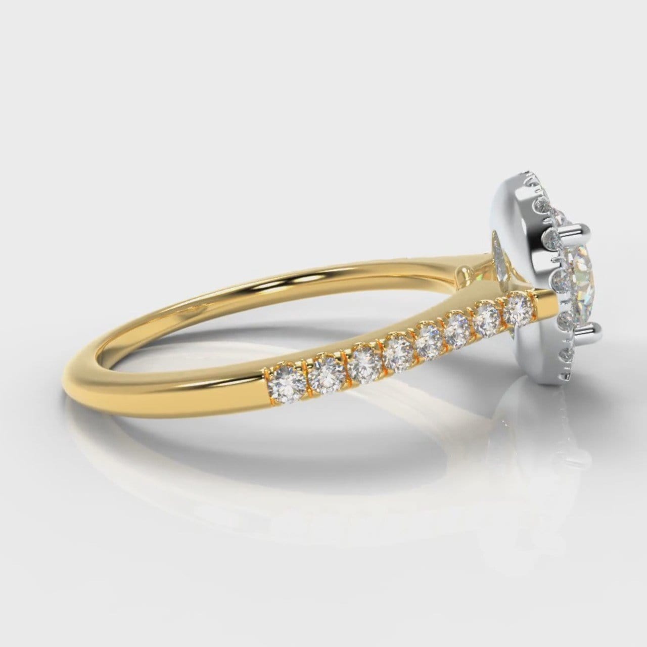 Petite Micropavé Round Brilliant Cut Diamond Halo Engagement Ring - Two Tone Yellow Gold