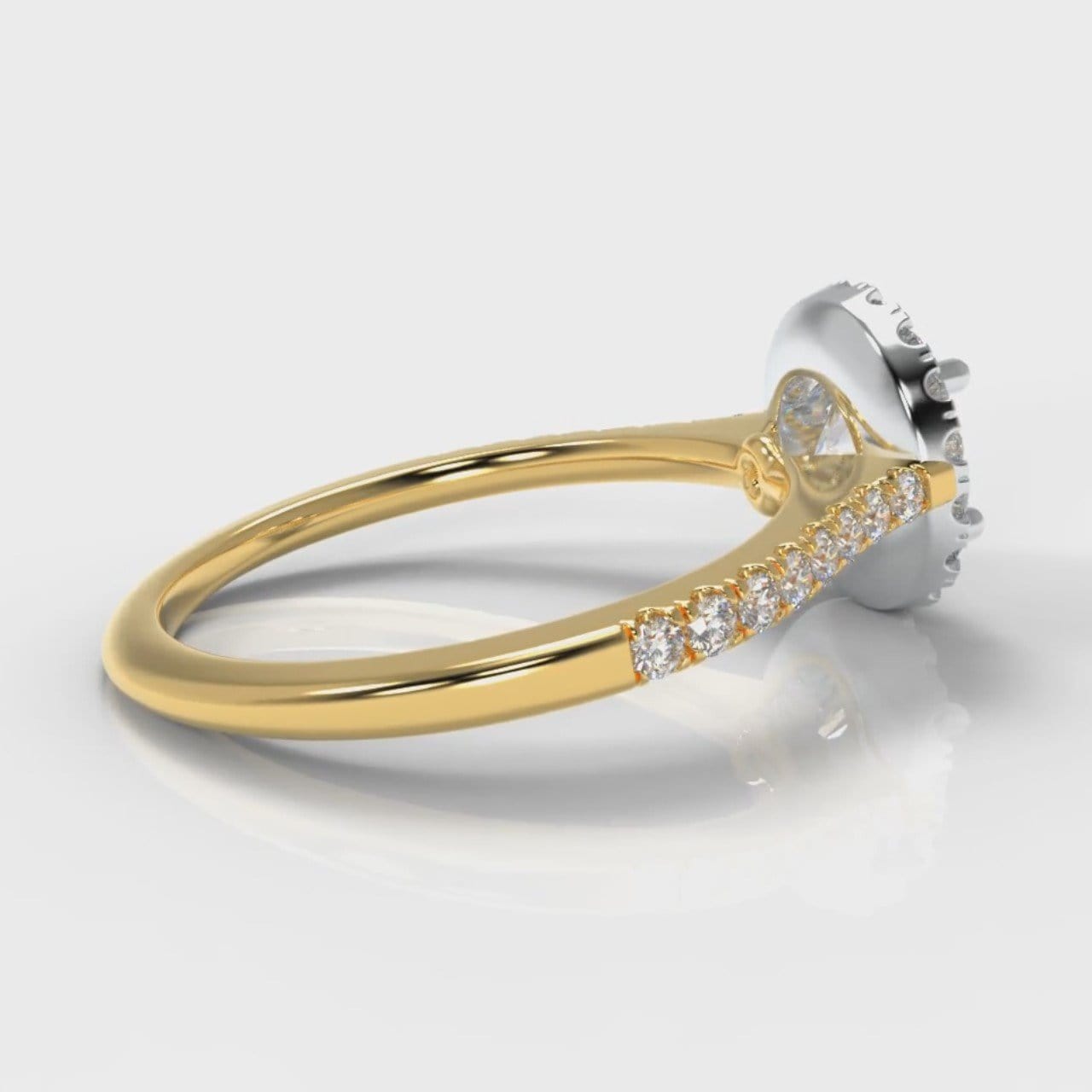 Petite Micropavé Round Brilliant Cut Diamond Halo Engagement Ring - Two Tone Yellow Gold