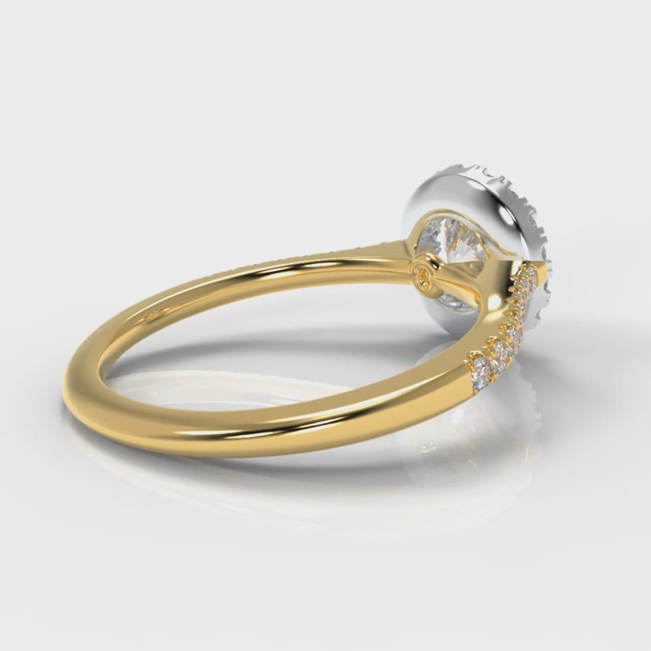Petite Micropavé Round Brilliant Cut Diamond Halo Engagement Ring - Two Tone Yellow Gold