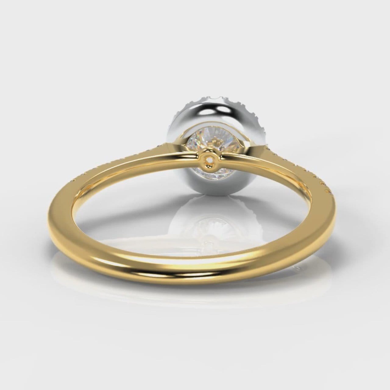 Petite Micropavé Round Brilliant Cut Diamond Halo Engagement Ring - Two Tone Yellow Gold
