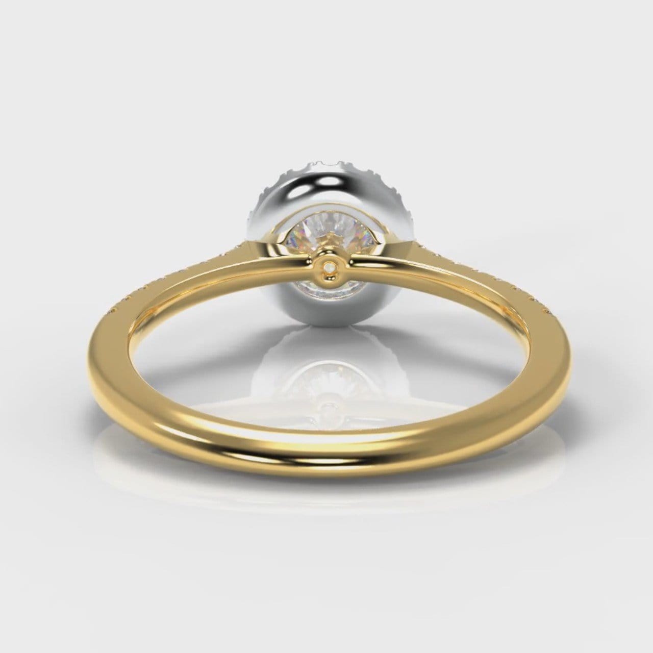 Petite Micropavé Round Brilliant Cut Diamond Halo Engagement Ring - Two Tone Yellow Gold