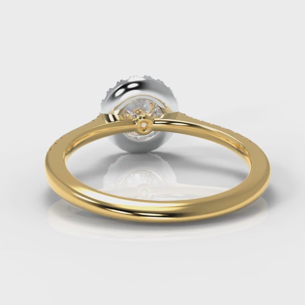 Petite Micropavé Round Brilliant Cut Diamond Halo Engagement Ring - Two Tone Yellow Gold