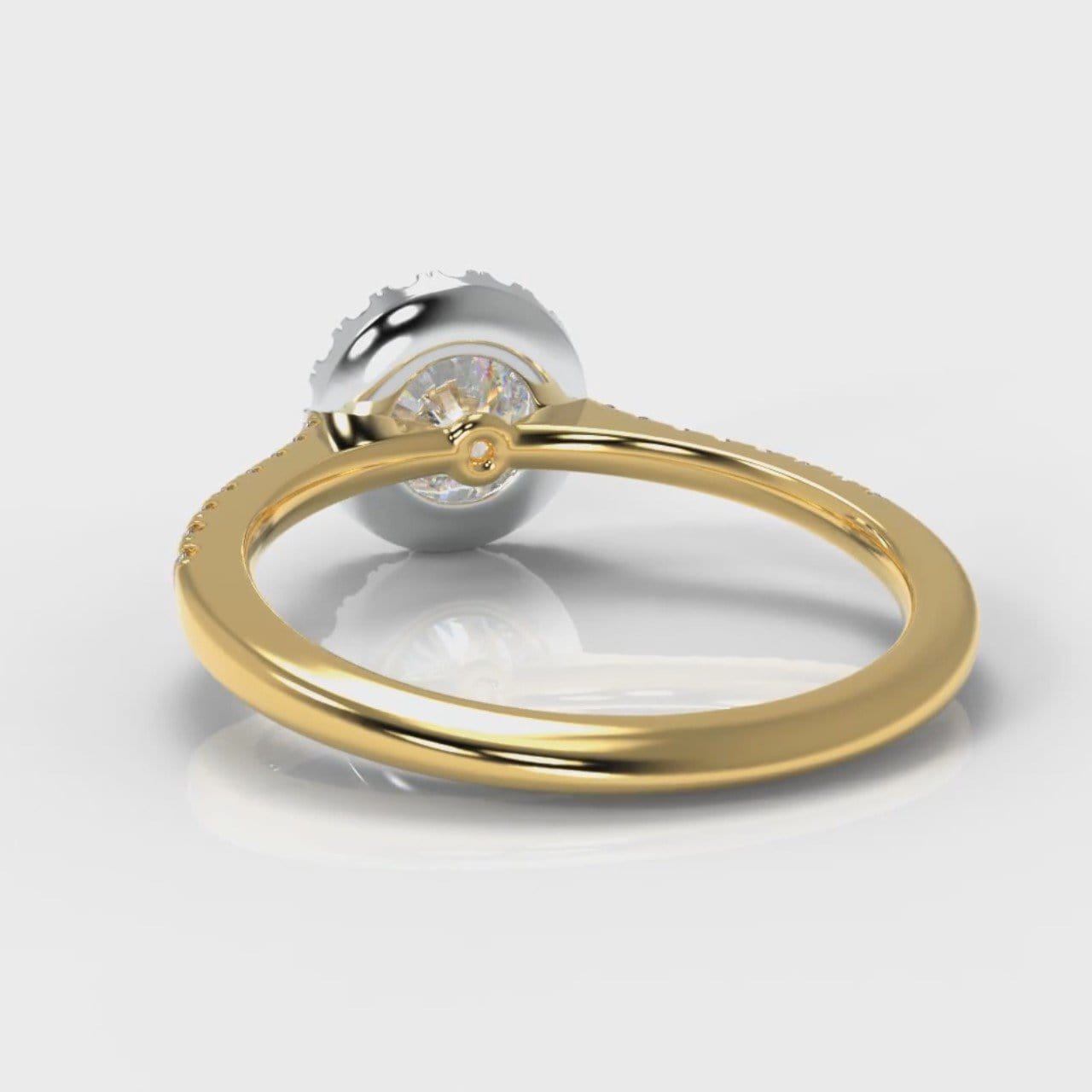 Petite Micropavé Round Brilliant Cut Diamond Halo Engagement Ring - Two Tone Yellow Gold