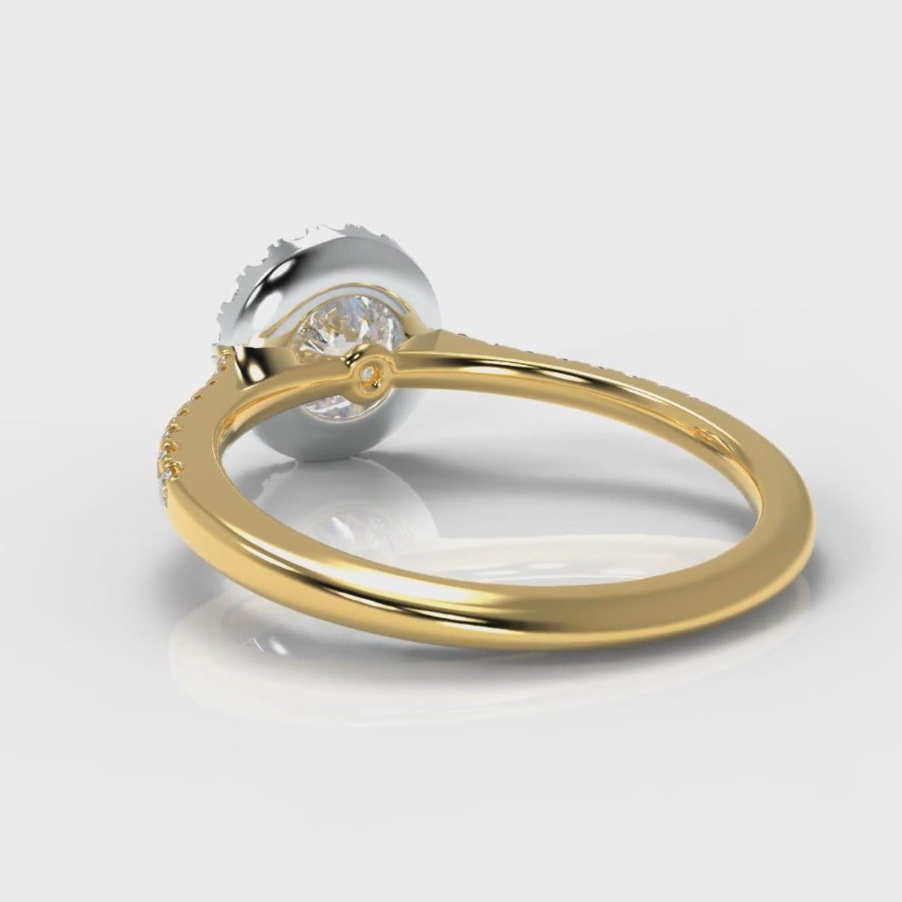 Petite Micropavé Round Brilliant Cut Diamond Halo Engagement Ring - Two Tone Yellow Gold