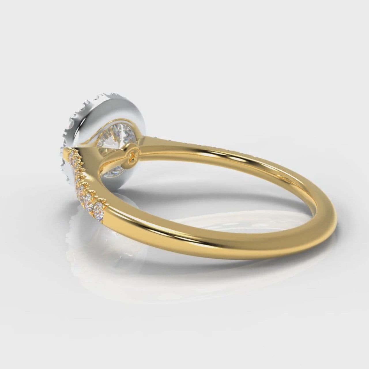Petite Micropavé Round Brilliant Cut Diamond Halo Engagement Ring - Two Tone Yellow Gold