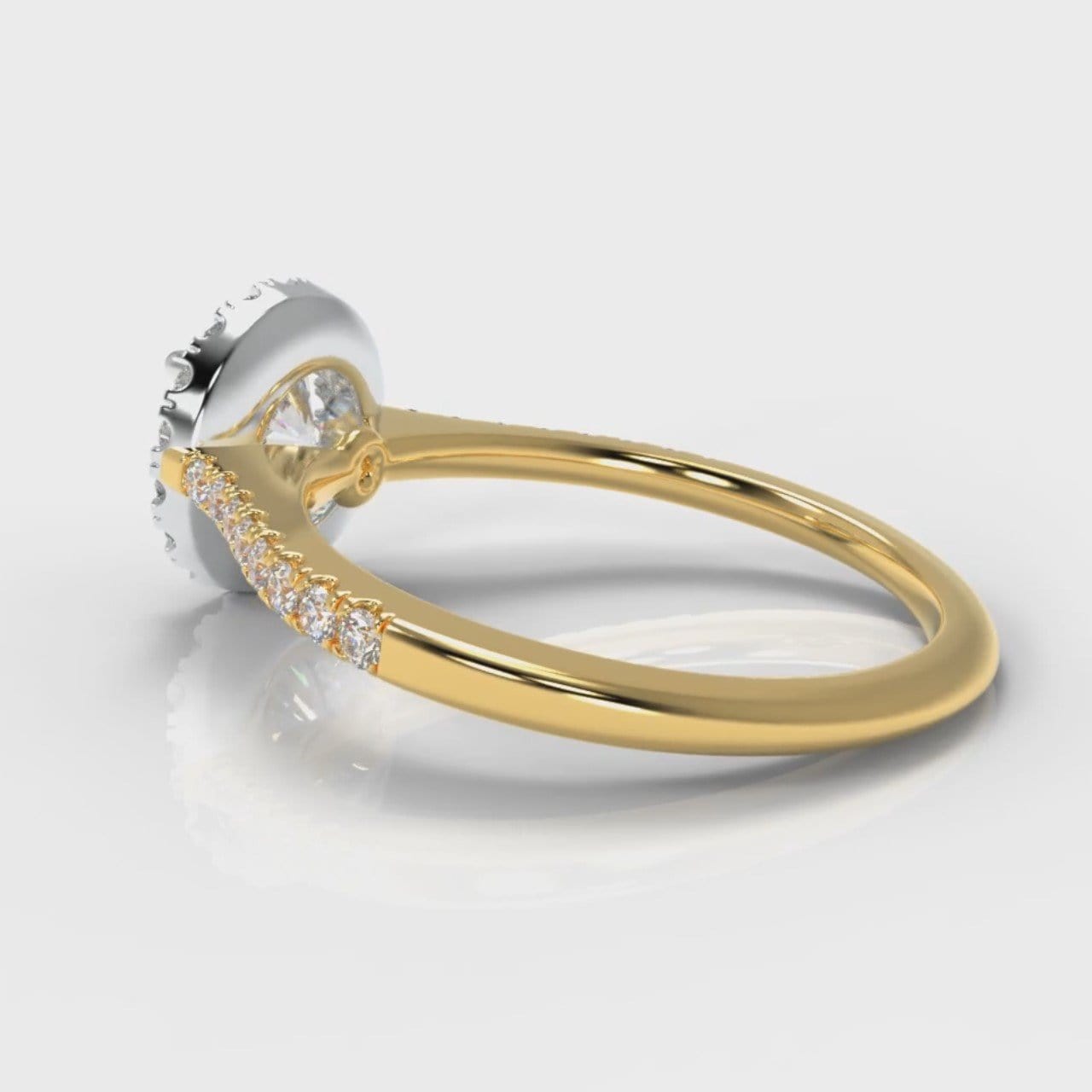 Petite Micropavé Round Brilliant Cut Diamond Halo Engagement Ring - Two Tone Yellow Gold