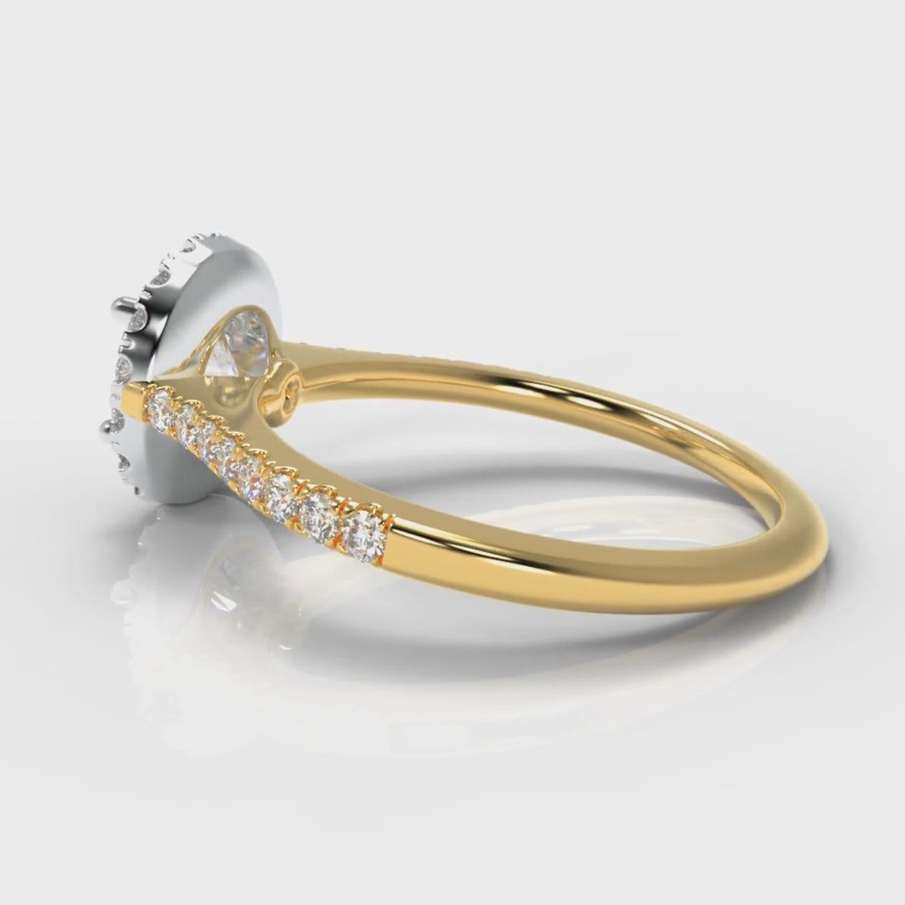 Petite Micropavé Round Brilliant Cut Diamond Halo Engagement Ring - Two Tone Yellow Gold