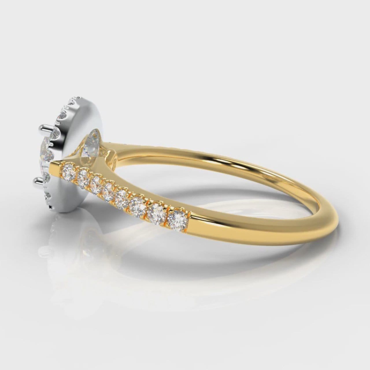 Petite Micropavé Round Brilliant Cut Diamond Halo Engagement Ring - Two Tone Yellow Gold