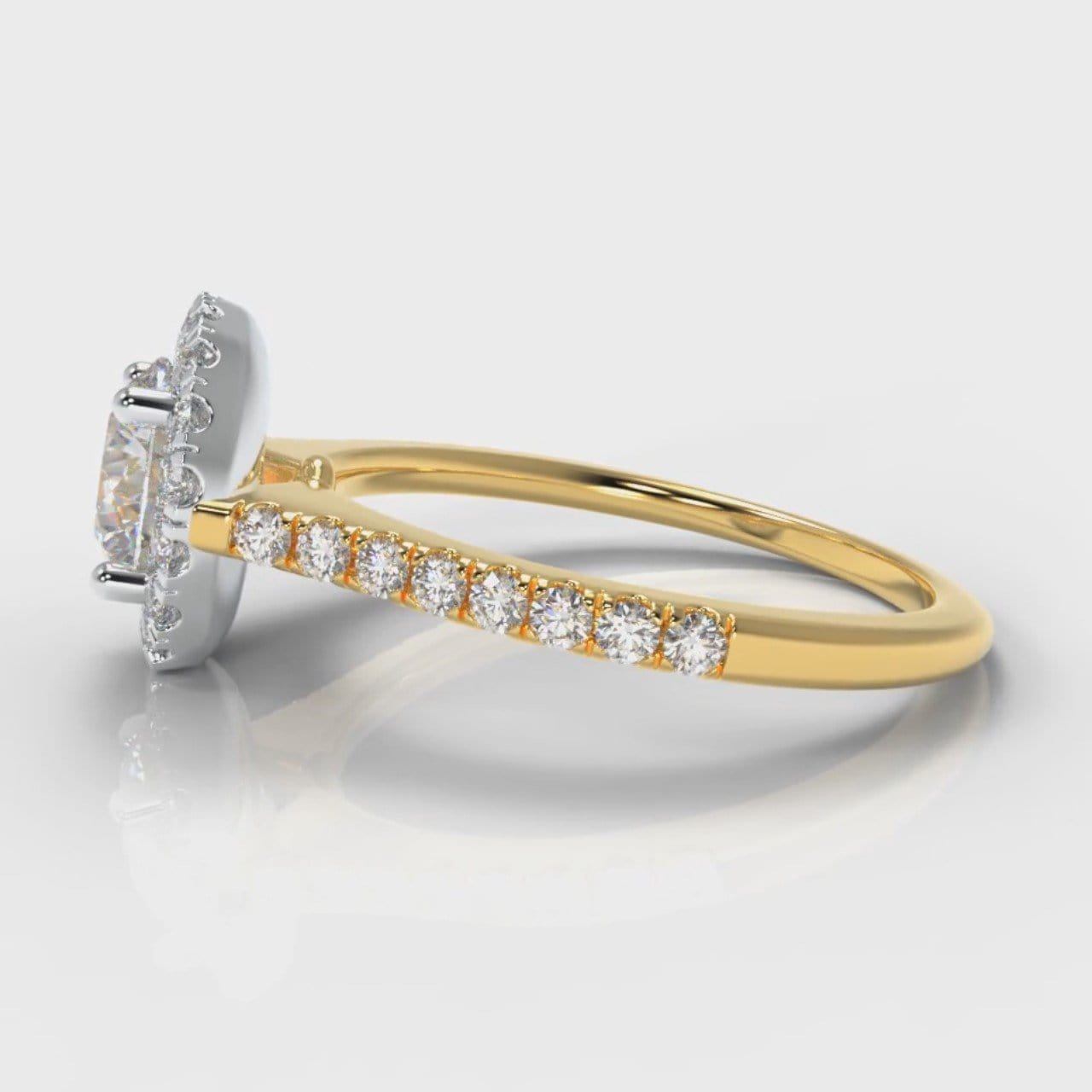Petite Micropavé Round Brilliant Cut Diamond Halo Engagement Ring - Two Tone Yellow Gold