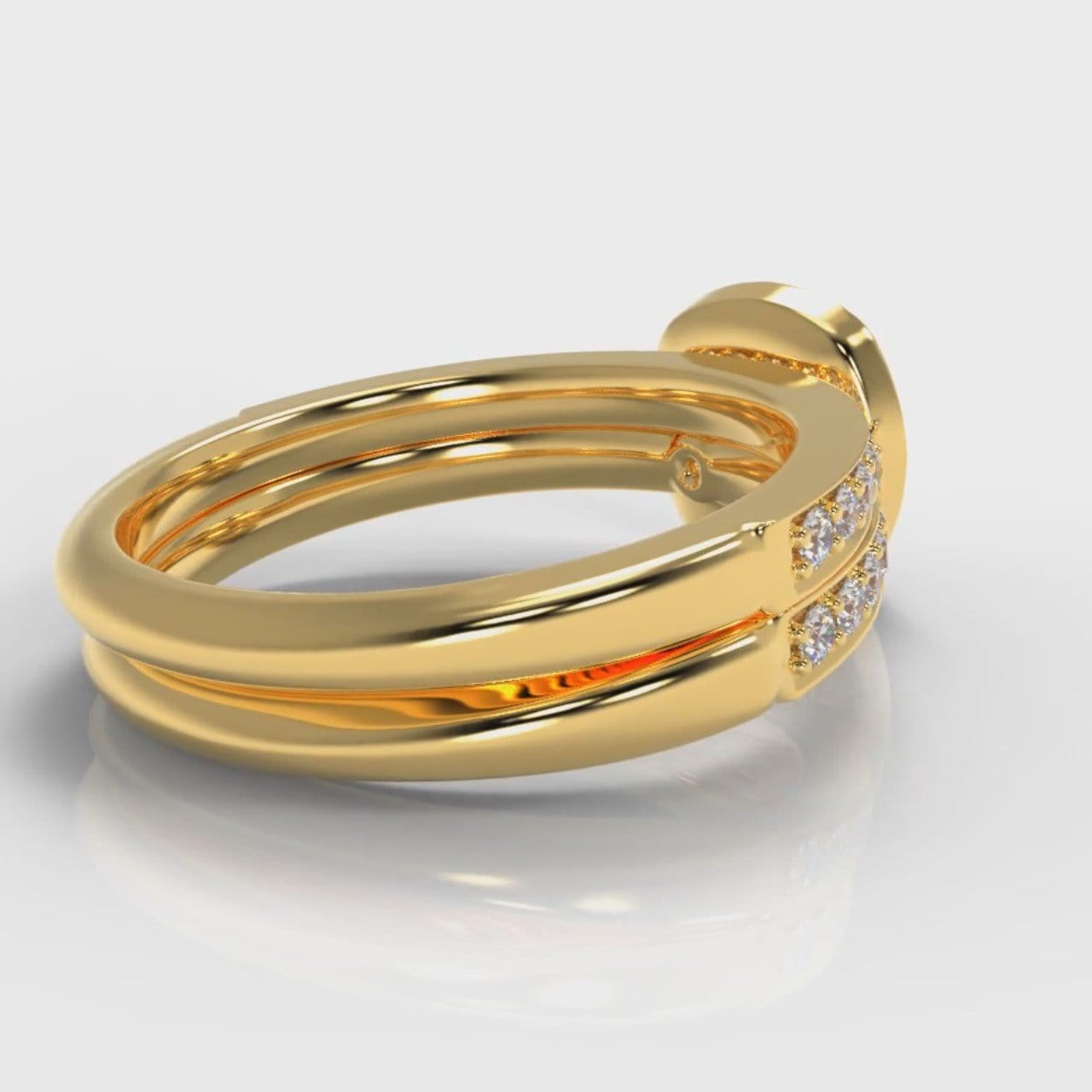 Pavé Cushion Cut Diamond Halo Bridal Set - Yellow Gold