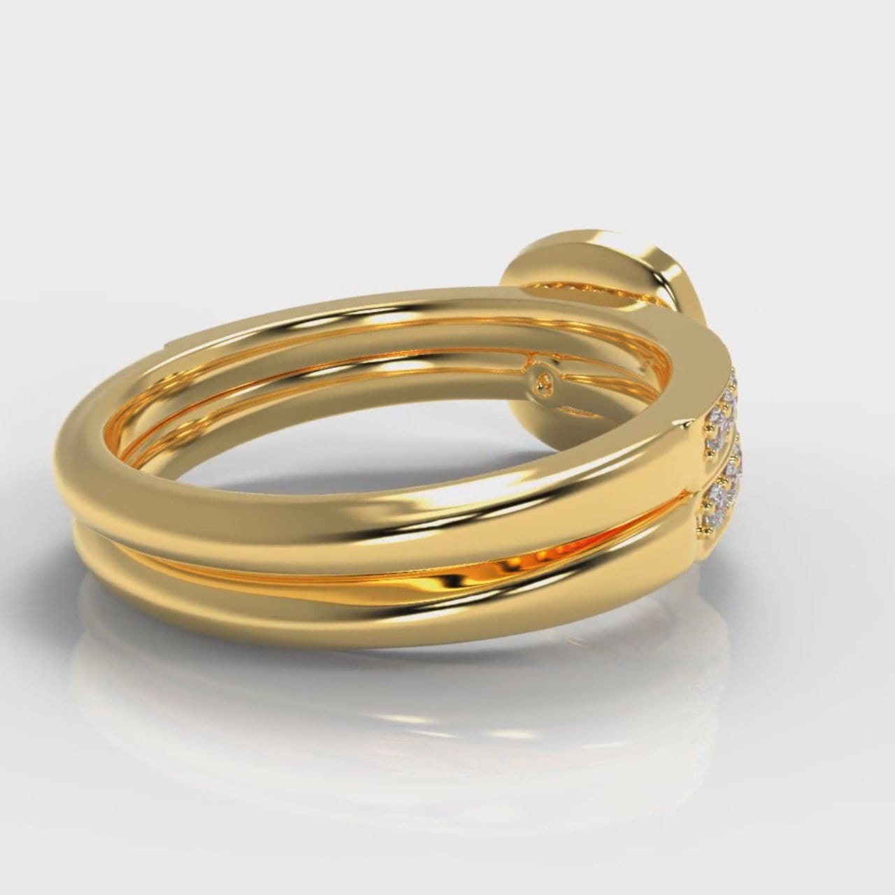 Pavé Cushion Cut Diamond Halo Bridal Set - Yellow Gold