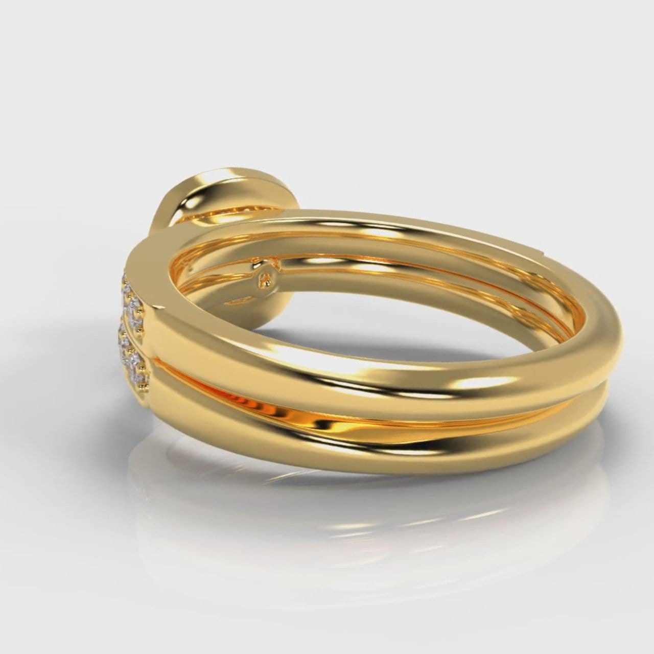 Pavé Cushion Cut Diamond Halo Bridal Set - Yellow Gold