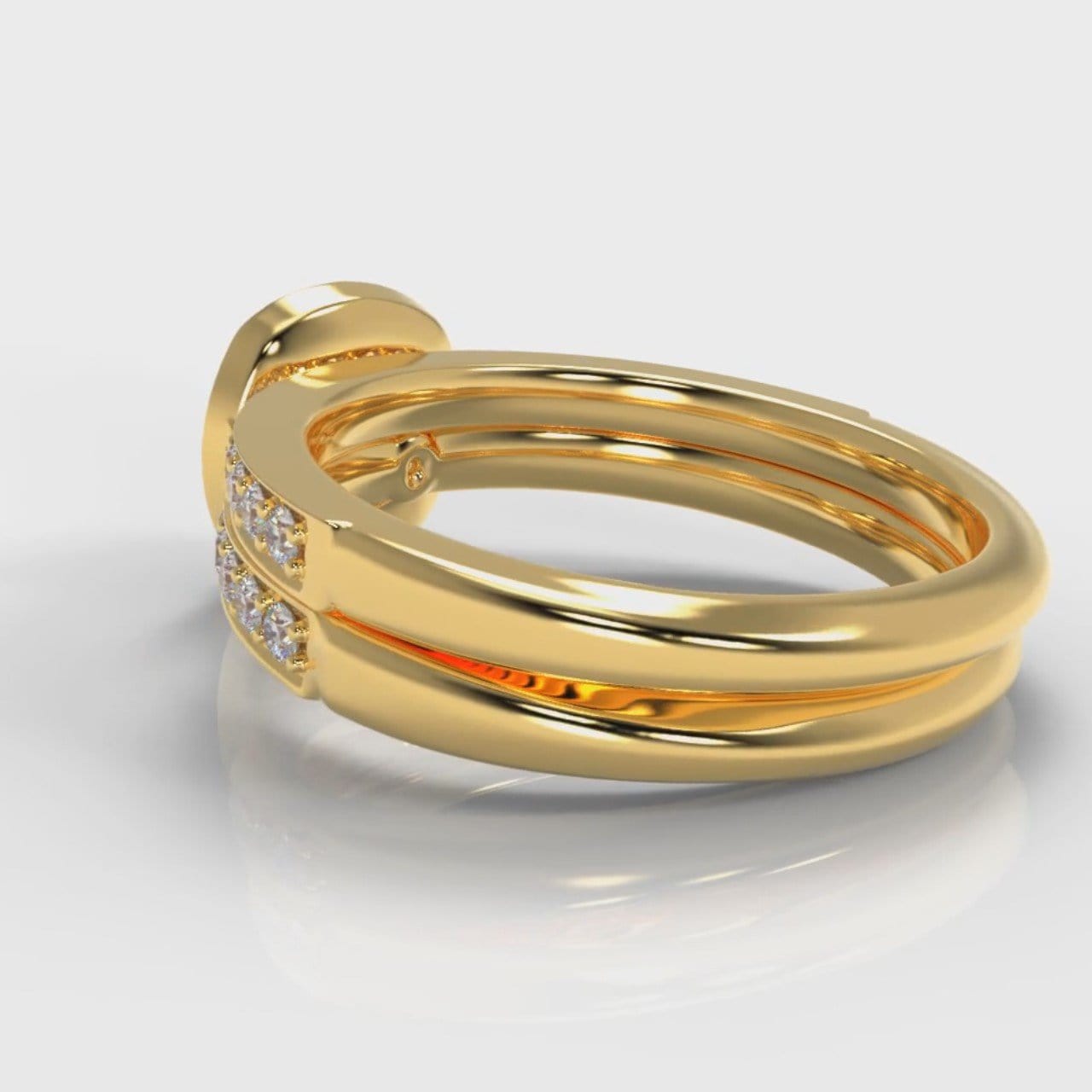 Pavé Cushion Cut Diamond Halo Bridal Set - Yellow Gold