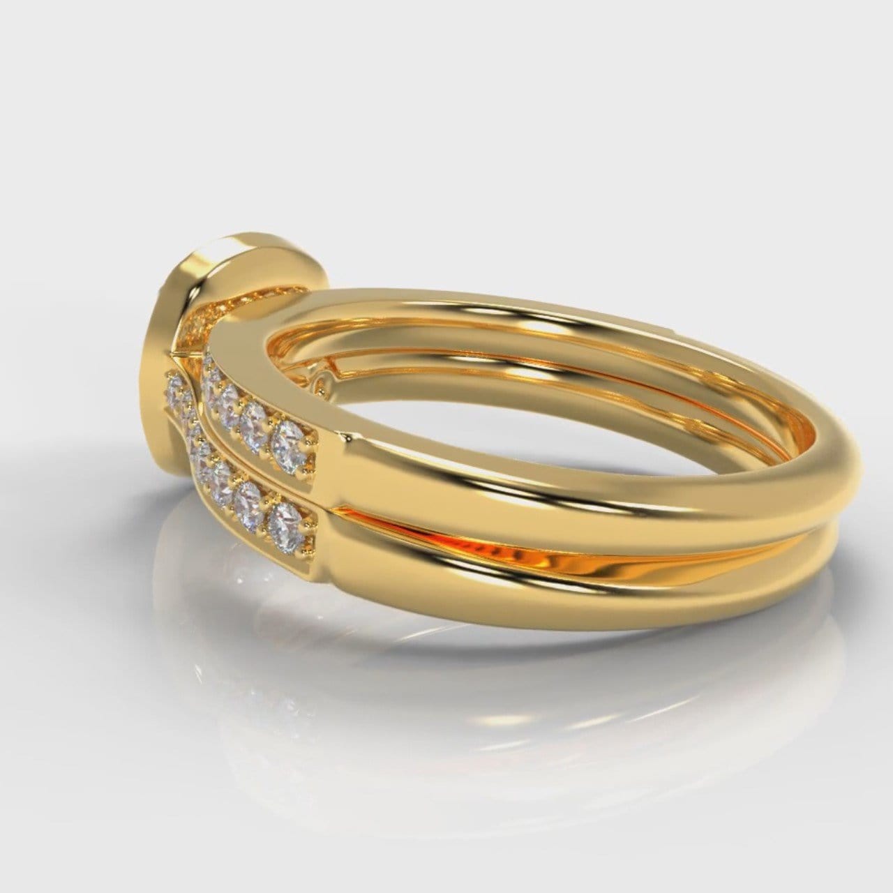 Pavé Cushion Cut Diamond Halo Bridal Set - Yellow Gold