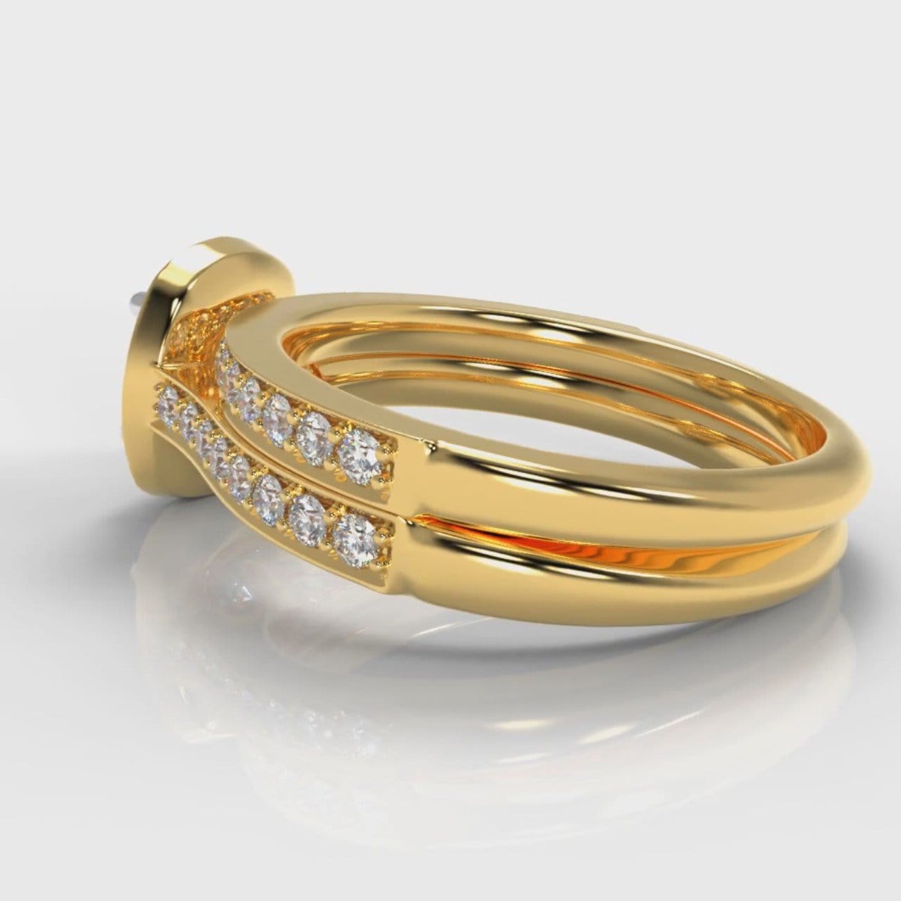 Pavé Cushion Cut Diamond Halo Bridal Set - Yellow Gold