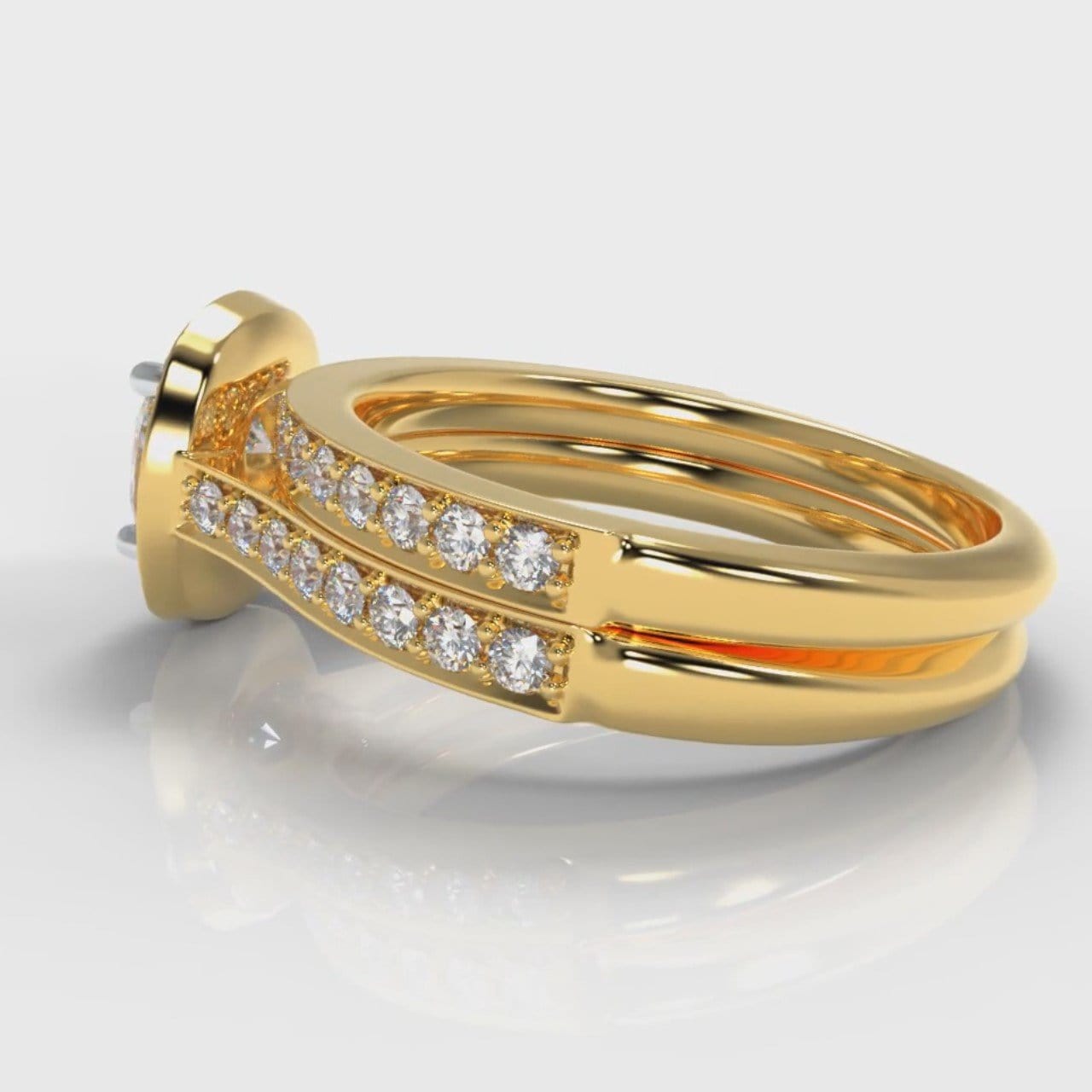Pavé Cushion Cut Diamond Halo Bridal Set - Yellow Gold