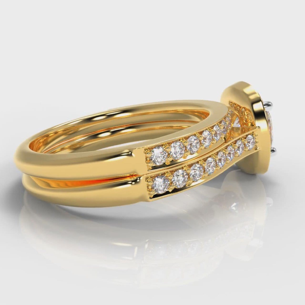 Pavé Cushion Cut Diamond Halo Bridal Set - Yellow Gold