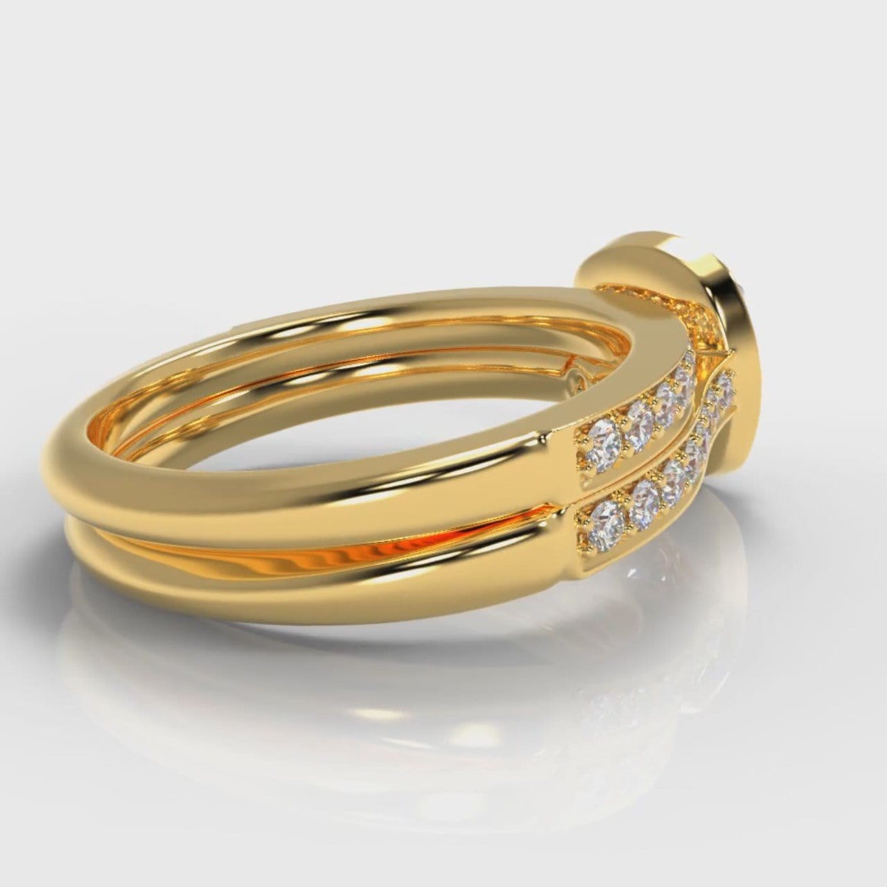 Pavé Cushion Cut Diamond Halo Bridal Set - Yellow Gold