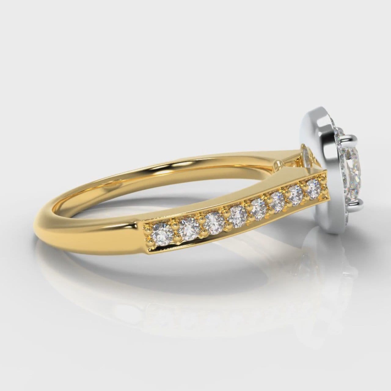 Pavé Cushion Cut Diamond Halo Engagement Ring - Two Tone Yellow Gold