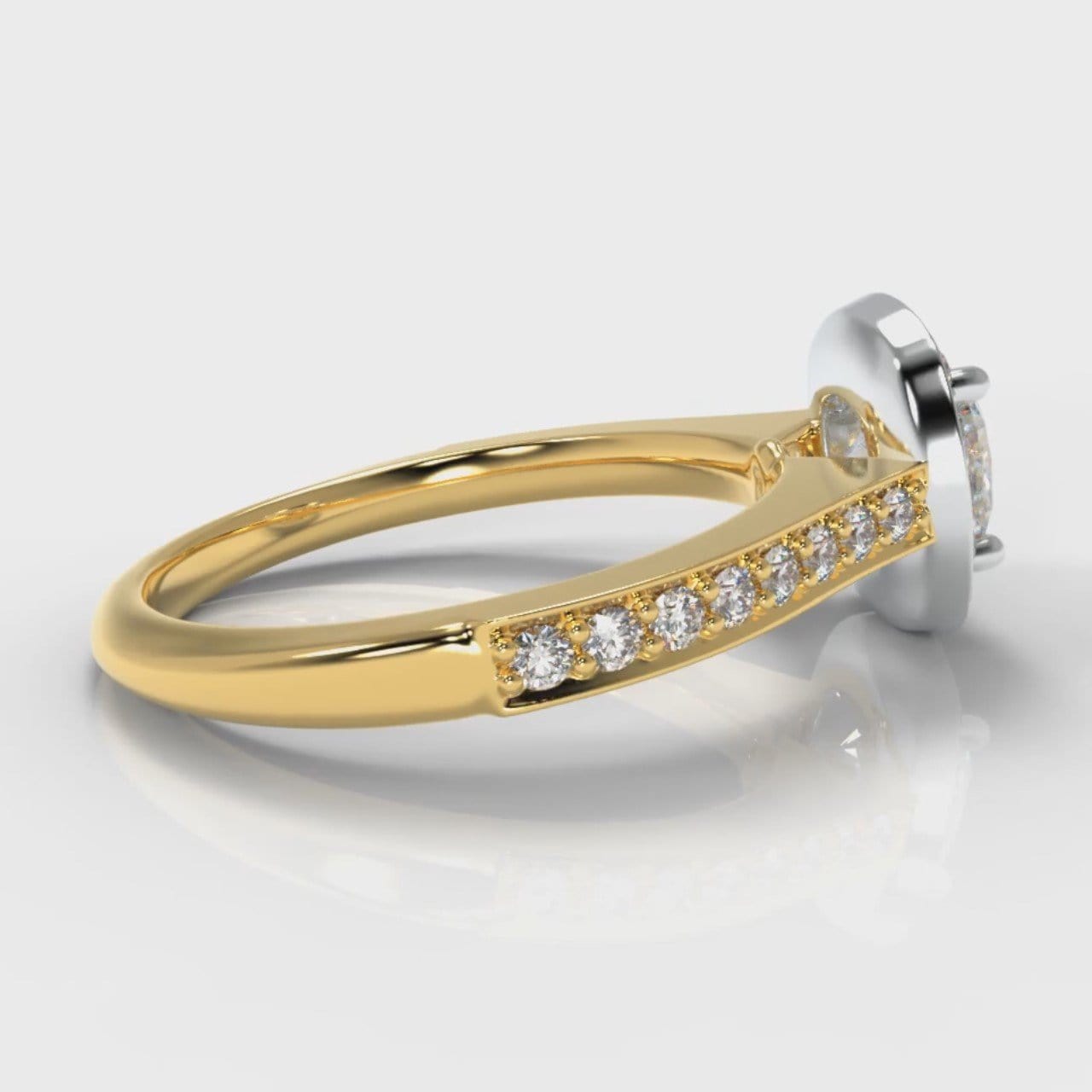 Pavé Cushion Cut Diamond Halo Engagement Ring - Two Tone Yellow Gold