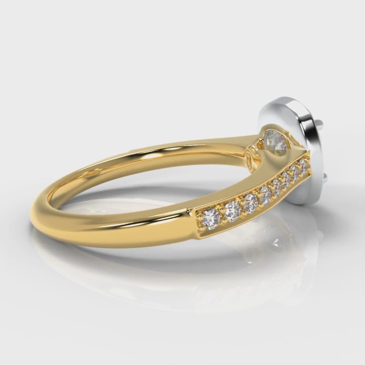 Pavé Cushion Cut Diamond Halo Engagement Ring - Two Tone Yellow Gold