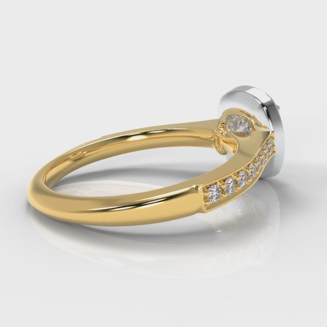 Pavé Cushion Cut Diamond Halo Engagement Ring - Two Tone Yellow Gold