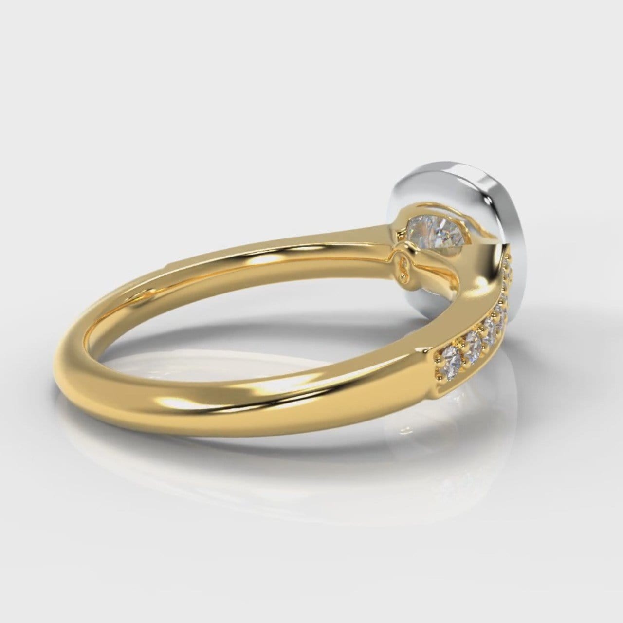 Pavé Cushion Cut Diamond Halo Engagement Ring - Two Tone Yellow Gold