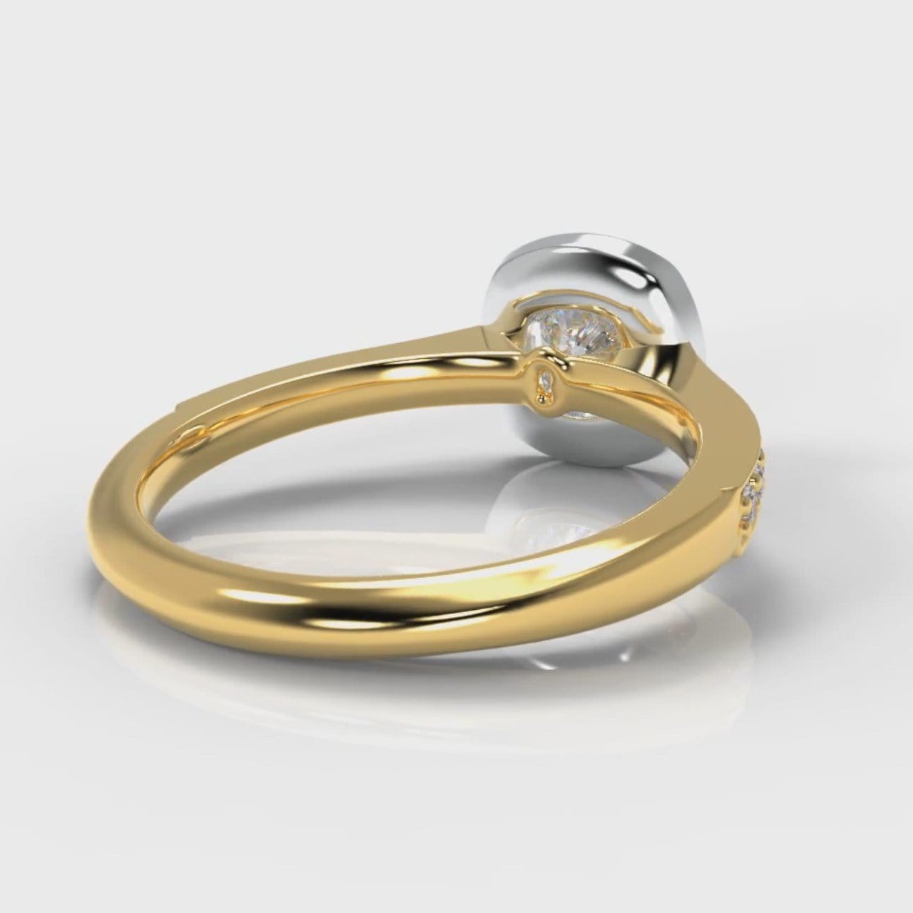 Pavé Cushion Cut Diamond Halo Engagement Ring - Two Tone Yellow Gold
