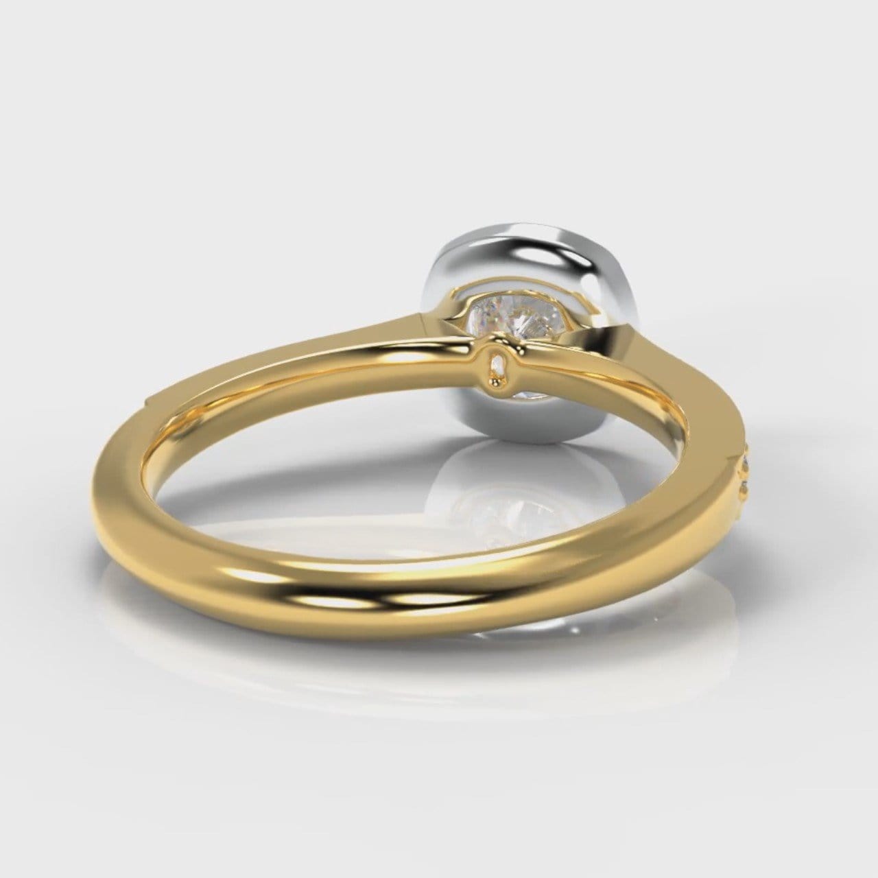 Pavé Cushion Cut Diamond Halo Engagement Ring - Two Tone Yellow Gold