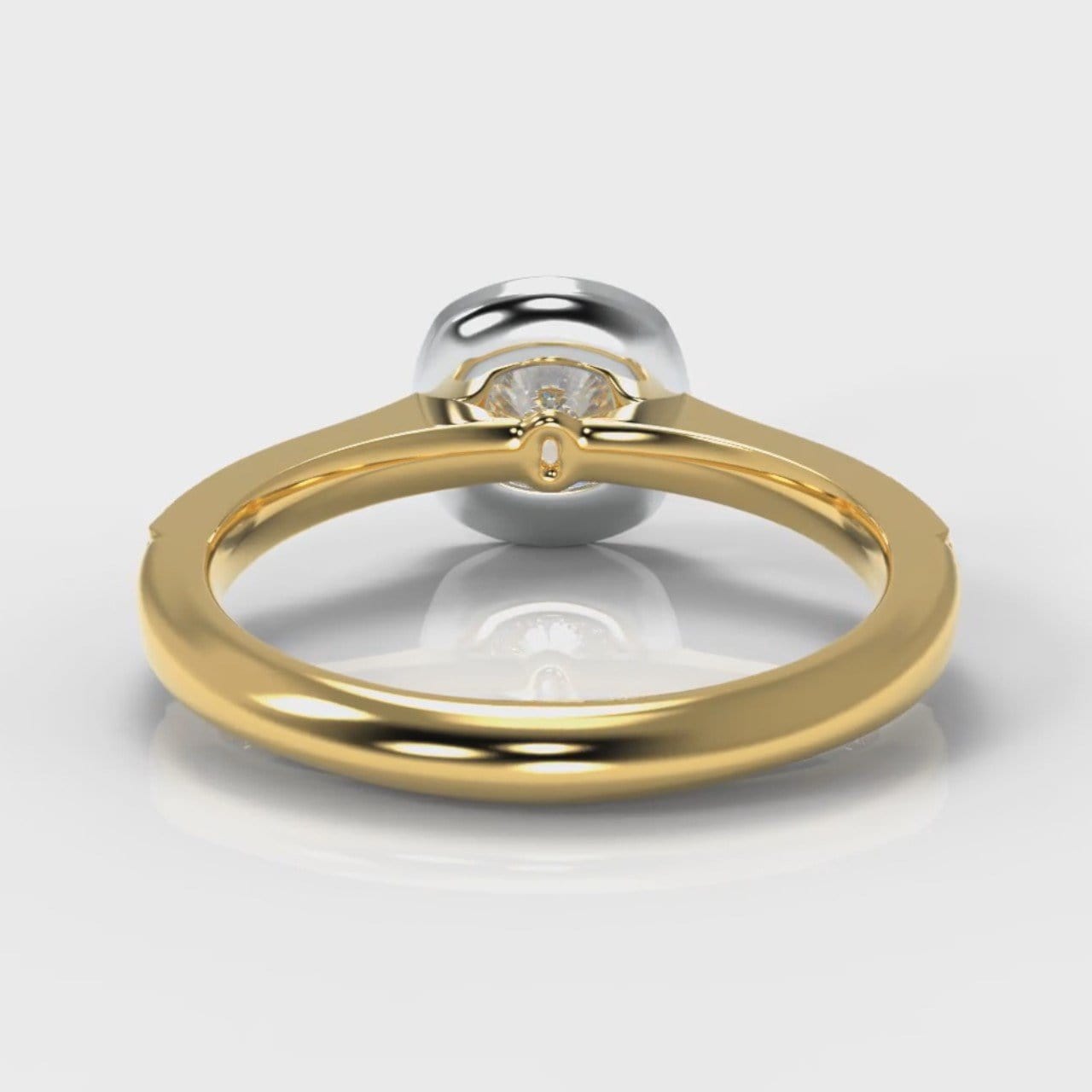 Pavé Cushion Cut Diamond Halo Engagement Ring - Two Tone Yellow Gold