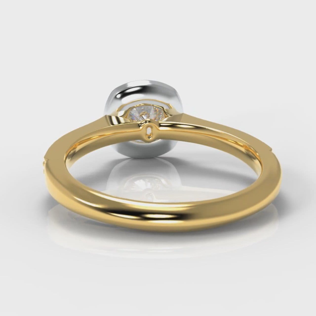 Pavé Cushion Cut Diamond Halo Engagement Ring - Two Tone Yellow Gold