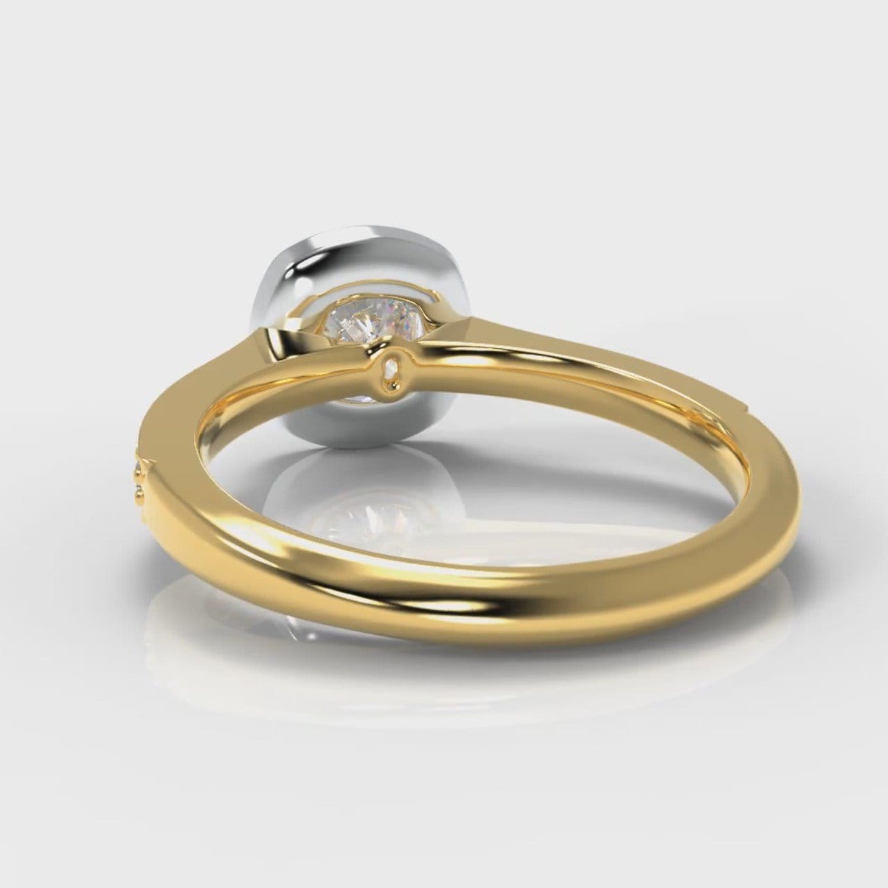 Pavé Cushion Cut Diamond Halo Engagement Ring - Two Tone Yellow Gold