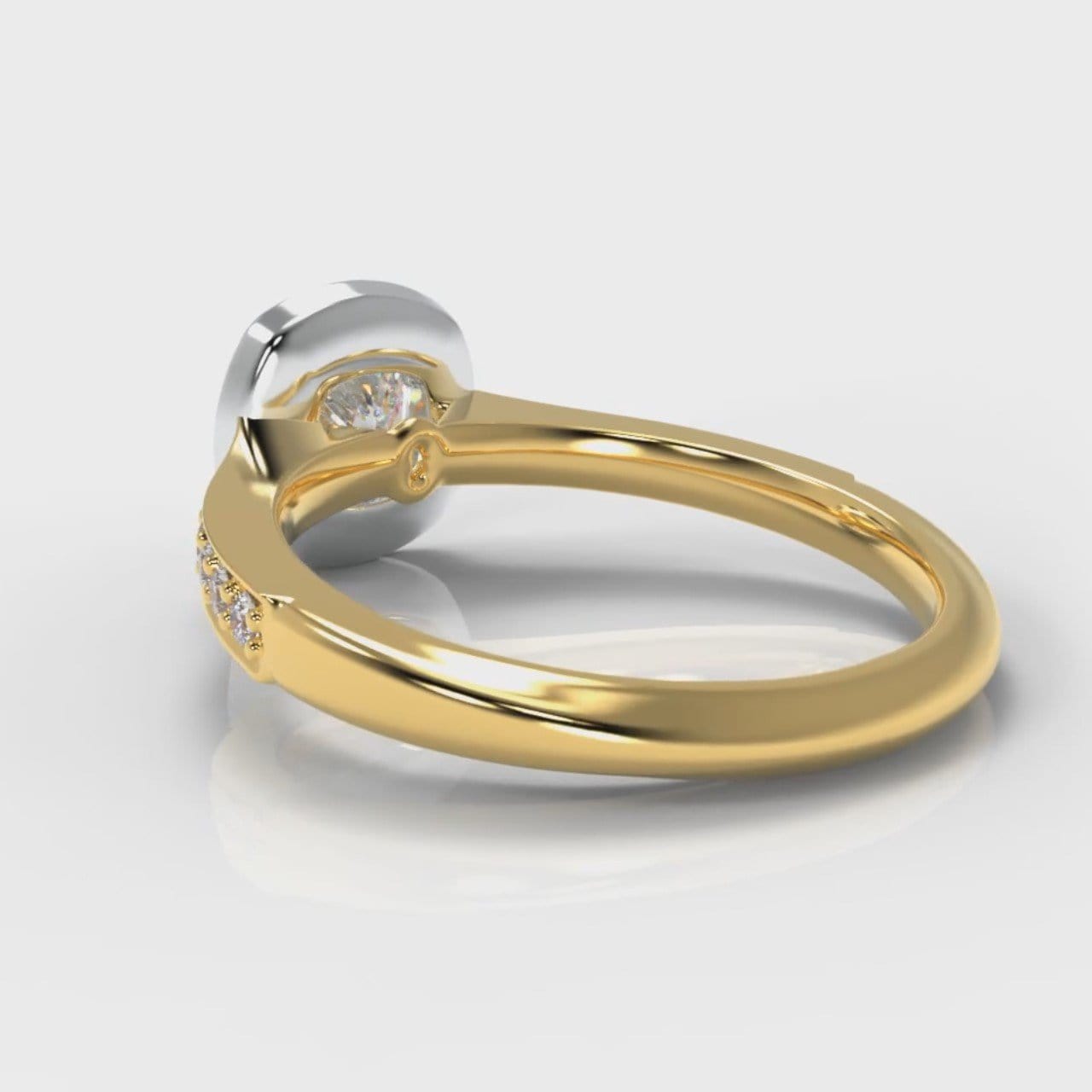 Pavé Cushion Cut Diamond Halo Engagement Ring - Two Tone Yellow Gold