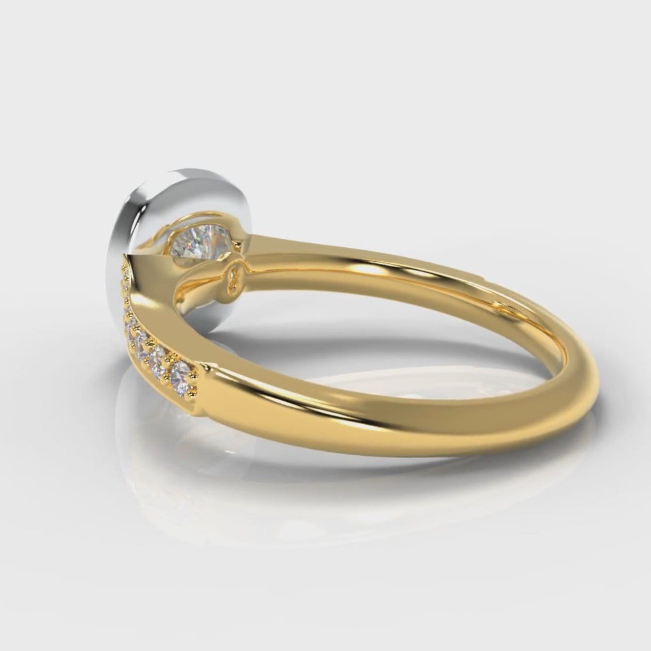 Pavé Cushion Cut Diamond Halo Engagement Ring - Two Tone Yellow Gold