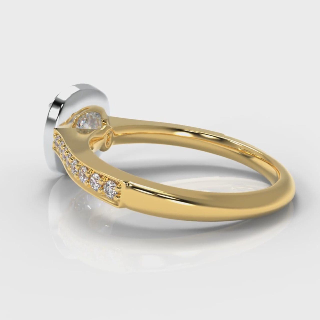 Pavé Cushion Cut Diamond Halo Engagement Ring - Two Tone Yellow Gold