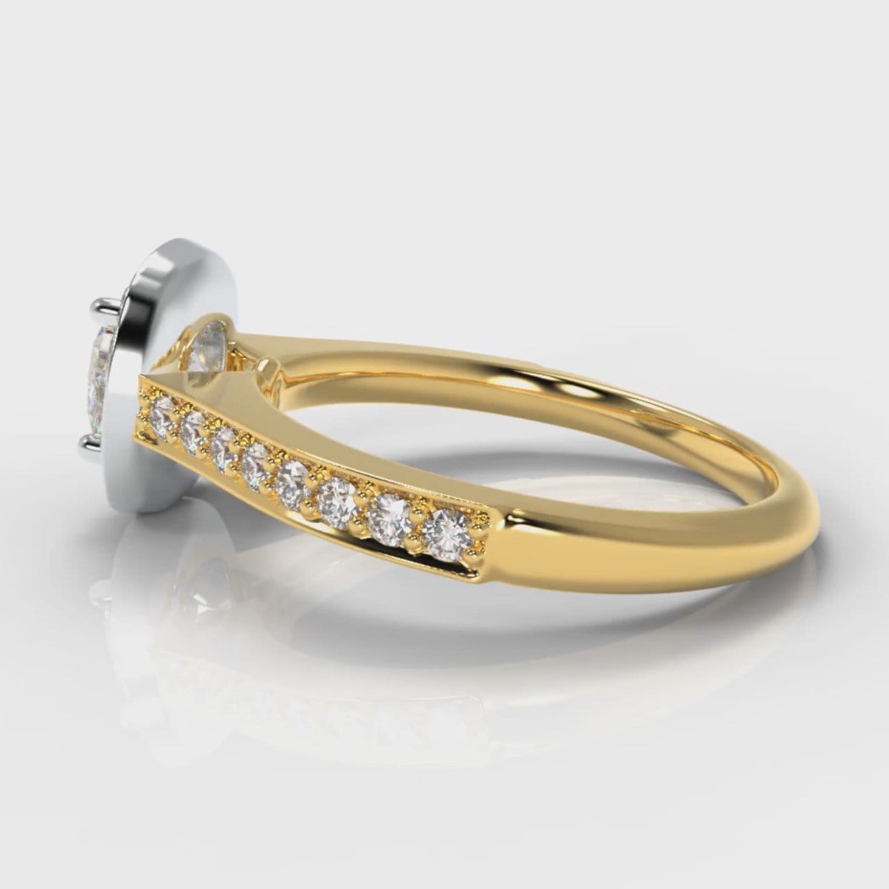 Pavé Cushion Cut Diamond Halo Engagement Ring - Two Tone Yellow Gold